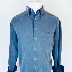 Vintage &#39;KEITHMOOR Softwear&#39; Dark Grey Thin Corduroy Long Sleeve Button Up Shirt - Size Medium (M) - Made In Canada
