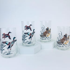 Vintage Mallard Duck & Grouse Drinking Glasses – Mid-Century Wildlife Barware Set