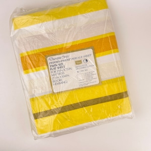 Vintage 'Sears' Perma-Prest 1970's Yellow Striped Twin Flat Sheet - 50/50 Cotton + Polyester Blend - New Old Stock (NOS)