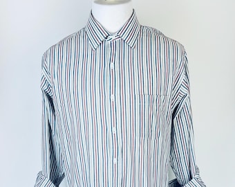 Vintage 'WOODWARD'S Classic' Lätt randig vit skjorta med långa ärmar - Storlek Medium (17-33)