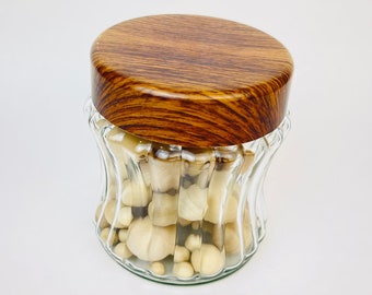 Vintage Faux Wood Screw Top Ribbed Glass Storage Jar