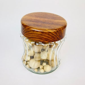 Vintage Faux Wood Screw Top Ribbed Glass Storage Jar