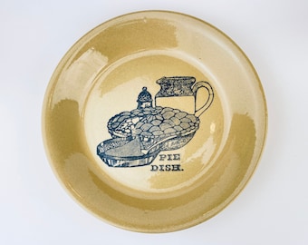 Vintage 1970s Beige Stoneware Pie Plate English Farmhouse Kitchen Decor