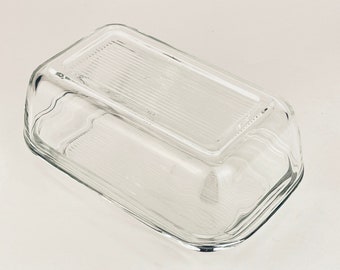 Vintage klare gerippte Glasbutter / Käsehalter / Kuppel - Made By Arc in Frankreich