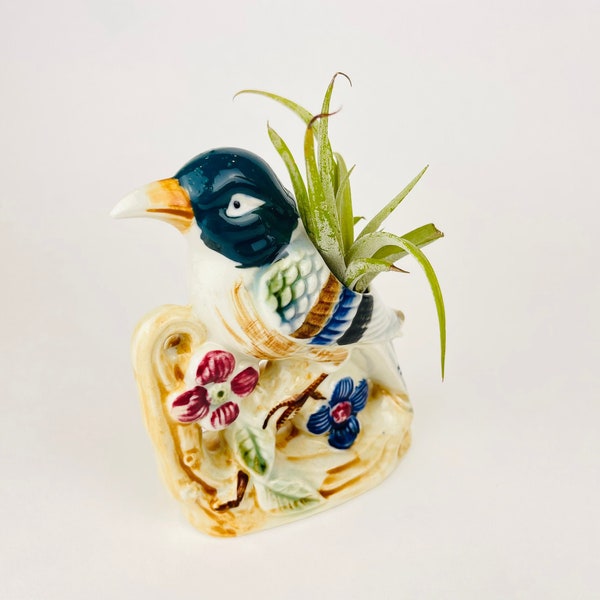 Vintage Hand Decorated 'Florart' Bird On Branch Indoor Planter