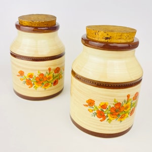Vintage Floral Ceramic Countertop Canister Jars - Set Of Two (2) - Made In Canada