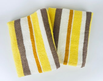 Vintage 'Camtex' Yellow + Brown Striped Bath Towel - Made In Canada - Sold Separately