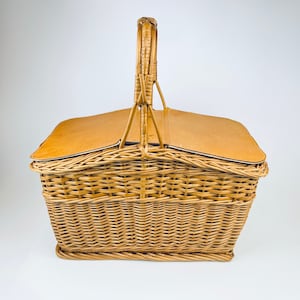 Vintage Dagmar Leather + Wicker Picnic Basket - Made In Poland