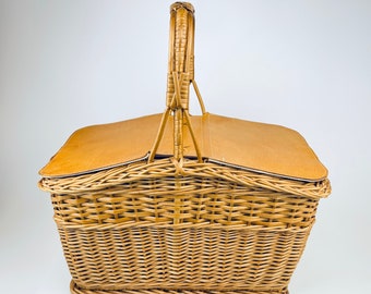 Cesta de picnic vintage Dagmar de cuero y mimbre - Fabricada en Polonia