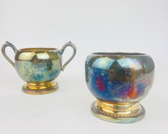 Vintage Silver Plate Copper F.B. Rogers Silver Co. (1883) Trademark - Silver Tea Serving Duo Set - Sugar Bowls