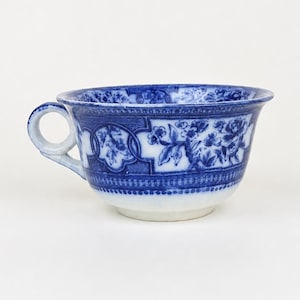 Antique 1900s Flow Blue Porcelain Auld Lang Syne Cup of Kindness Oversized Mug