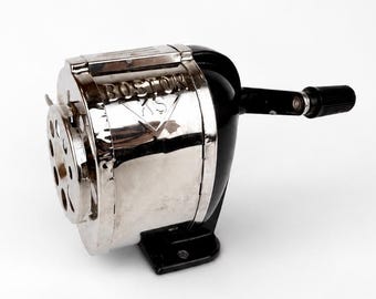 Vintage 1950s Boston KS Black Metal Pencil Sharpener - Hunt USA Office Decor