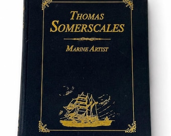 Vintage 1988 Marine Artist Navy Blue Hardcover Cloth Book - Thomas Somerscales - History Art Deco Nautical Decor