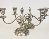 Vintage Heavy Ornate Silver Plated EP Brass Swirl Arm Candelabra - Two (2) Candlestick Holder - Aged Silver Metal Patina - Set of Two (2)