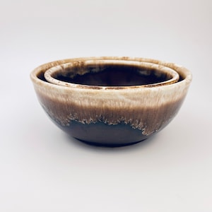 Vintage Ceramic Brown Drip Glazed USA Nesting Bowls - Set Of Two (2) - California Pottery