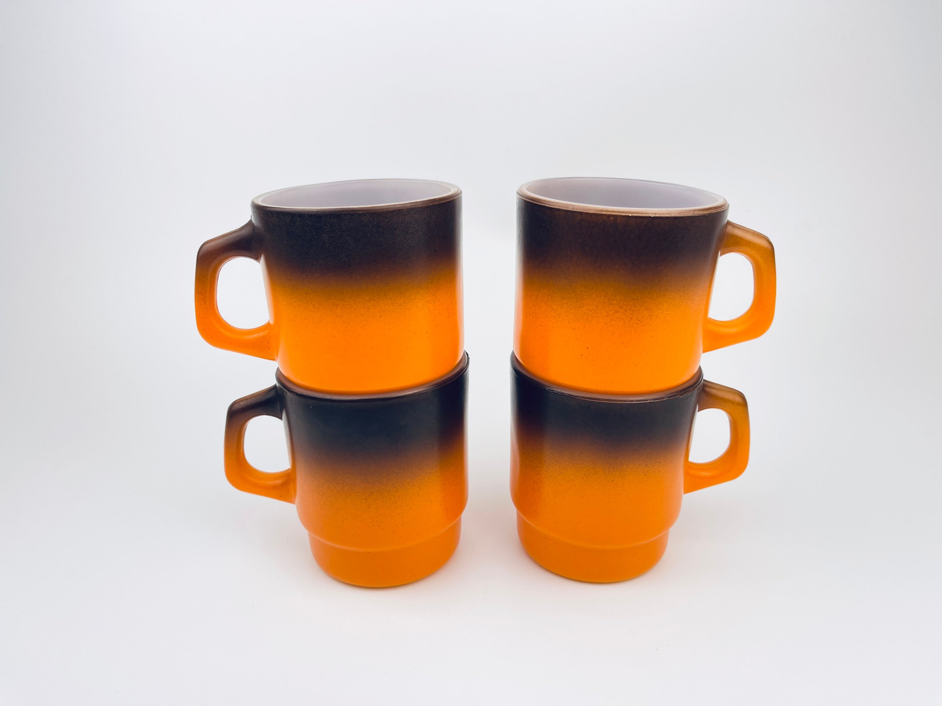 Vintage Anchor Hocking Fire King Orange + Brown Ombre Milk Glass