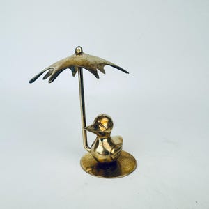 Vintage Messing Ente unter Regenschirm Figur - Dekoratives Messingdekor