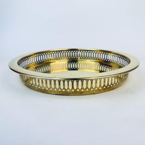 Vintage Brass Reticulated Tray – 12” Round Hollywood Regency Elegance