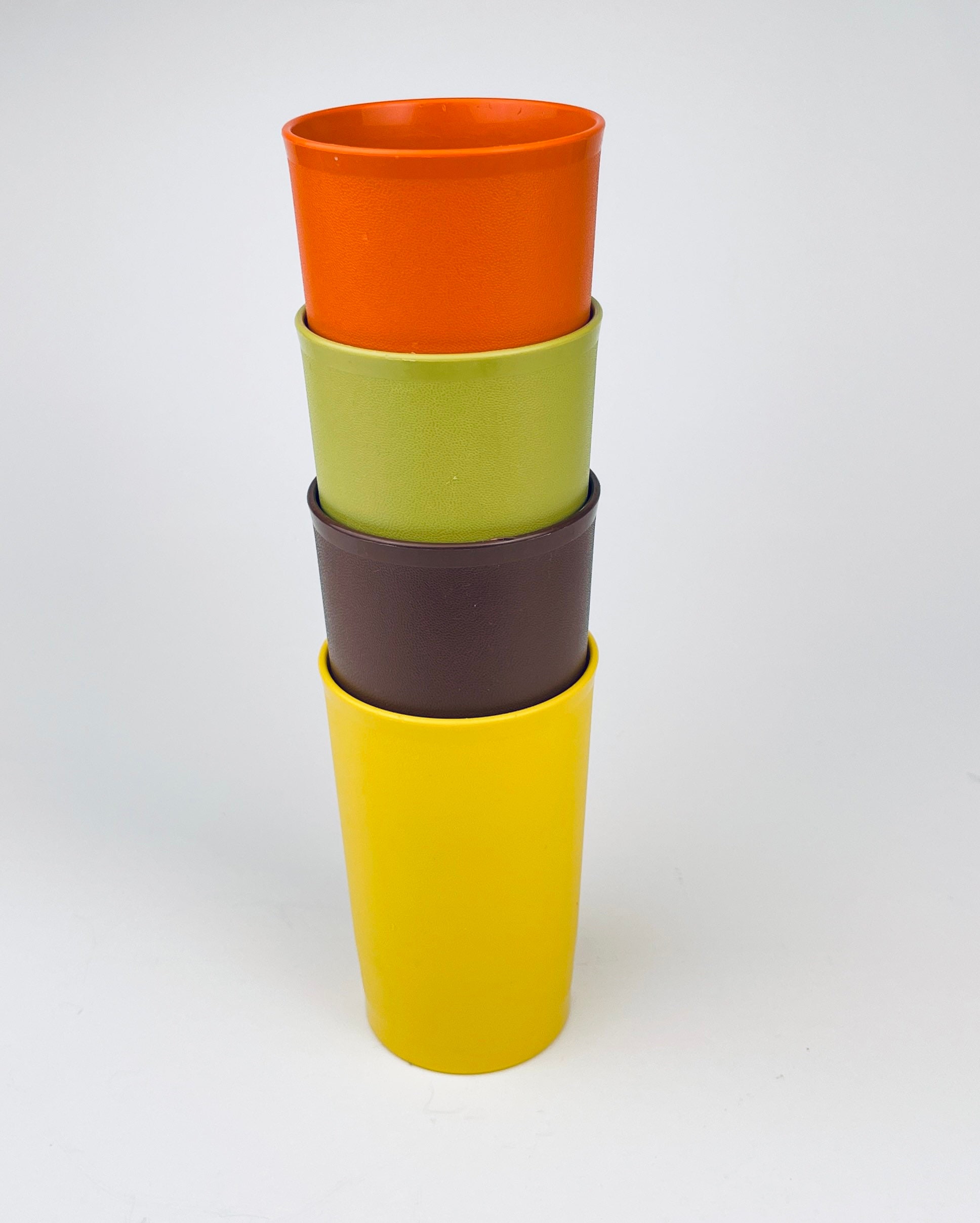 Vintage Tupperware Plastic Stackable Cups Green Yellow 