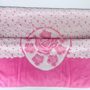 Vintage 'Heritage' Large Pink + Green Floral Beach/Shower Towel - 100% Cotton -  Sold Separately