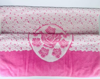 Vintage &#39;Heritage&#39; Large Pink + Green Floral Beach/Shower Towel - 100% Cotton -  Sold Separately