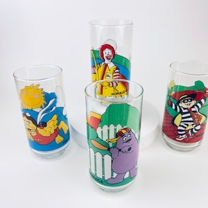 Vintage McDonald&#39;s Canada Glass Tumblers - Grimace + Hamburglar + Birdie The Early Bird + Ronald McDonald - Sold Individually