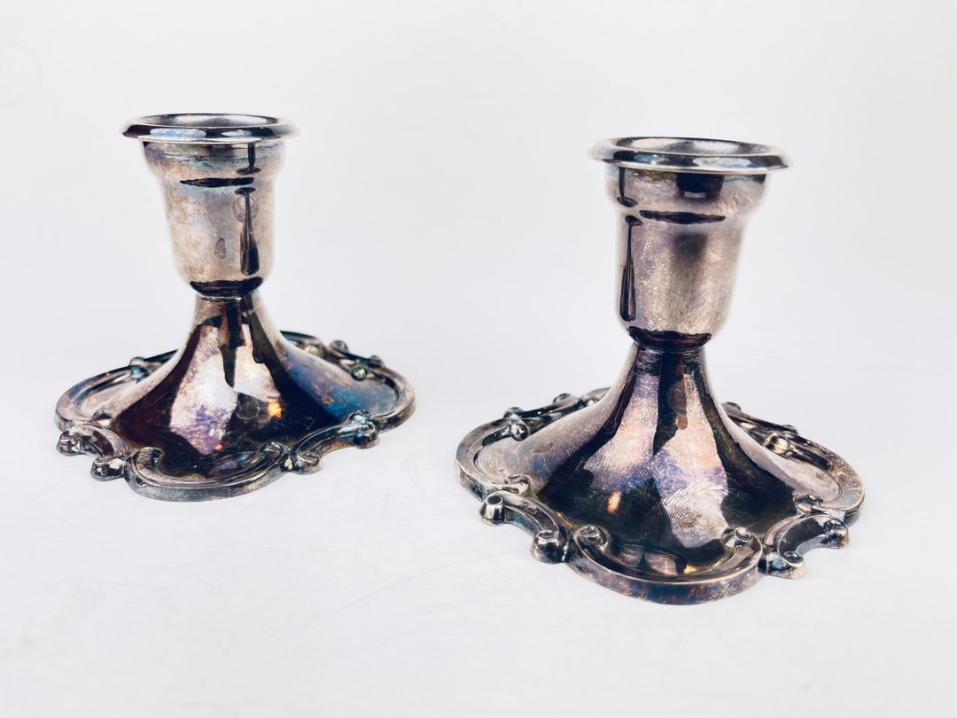 Vintage Silver Plate Candlestick Holders Set of Two 2 Plate E.P