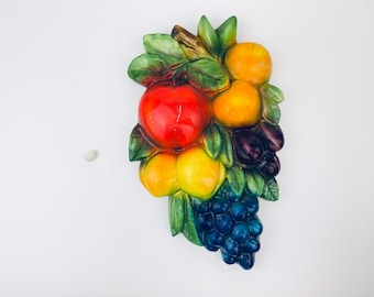 Vintage Small Fruit Bunch Chalkware Wall Decor - Kitschy Wall Decor - Kitchen Art