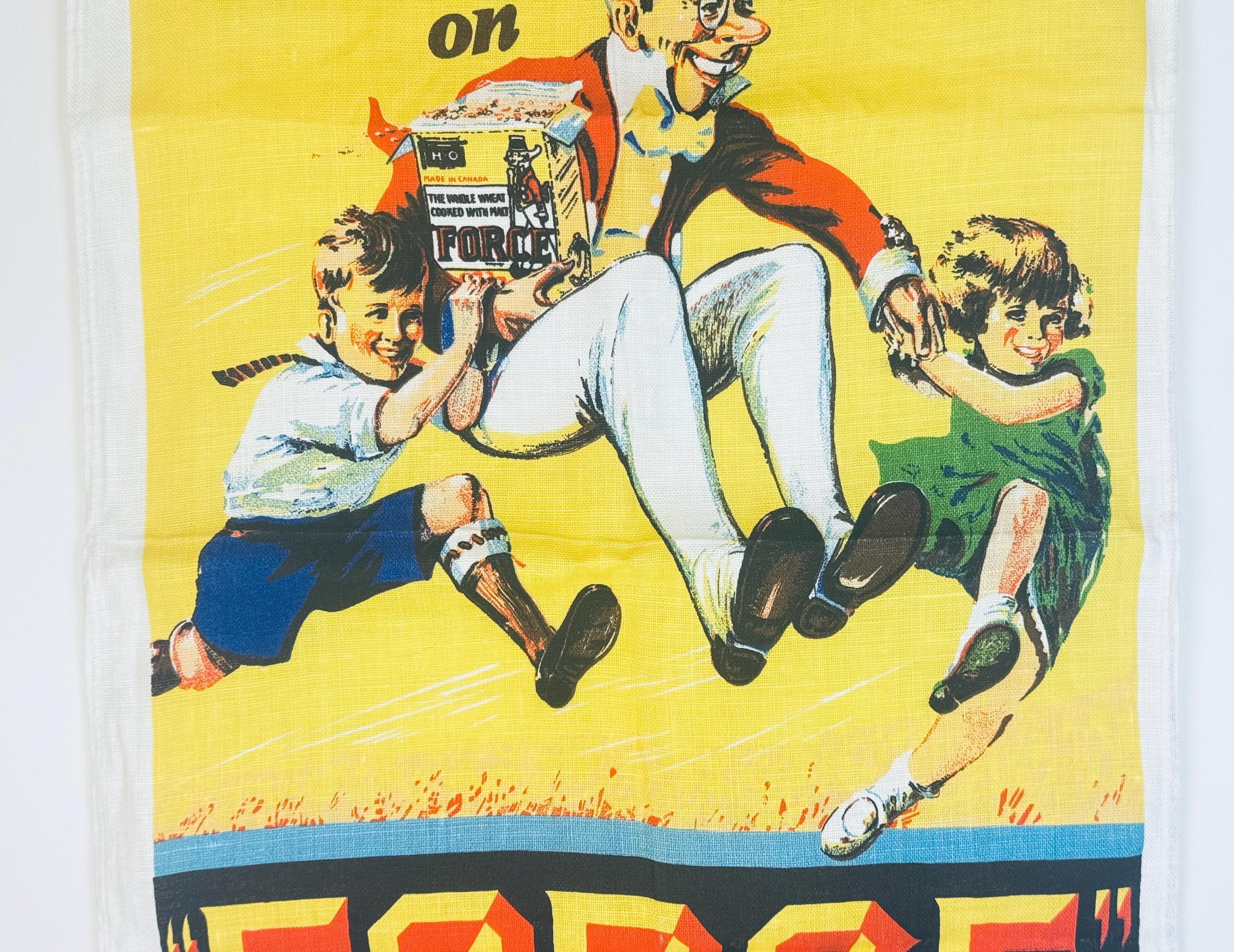 Vintage Force Cereal Sunny Jim Advertising Tea Towel – 1960s Irish