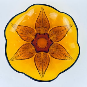 Vintage Amber Glass Decorative Bowl - Renaissance Pattern By Anchor Hocking - Beaded Textured Leaf - Made In USA