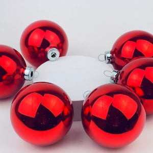 Vintage Red Glass Christmas Tree Ornaments - Set Of Six (6) - Made In Canada