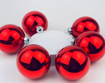 Vintage Red Glass Christmas Tree Ornaments - Set Of Six (6) - Made In Canada