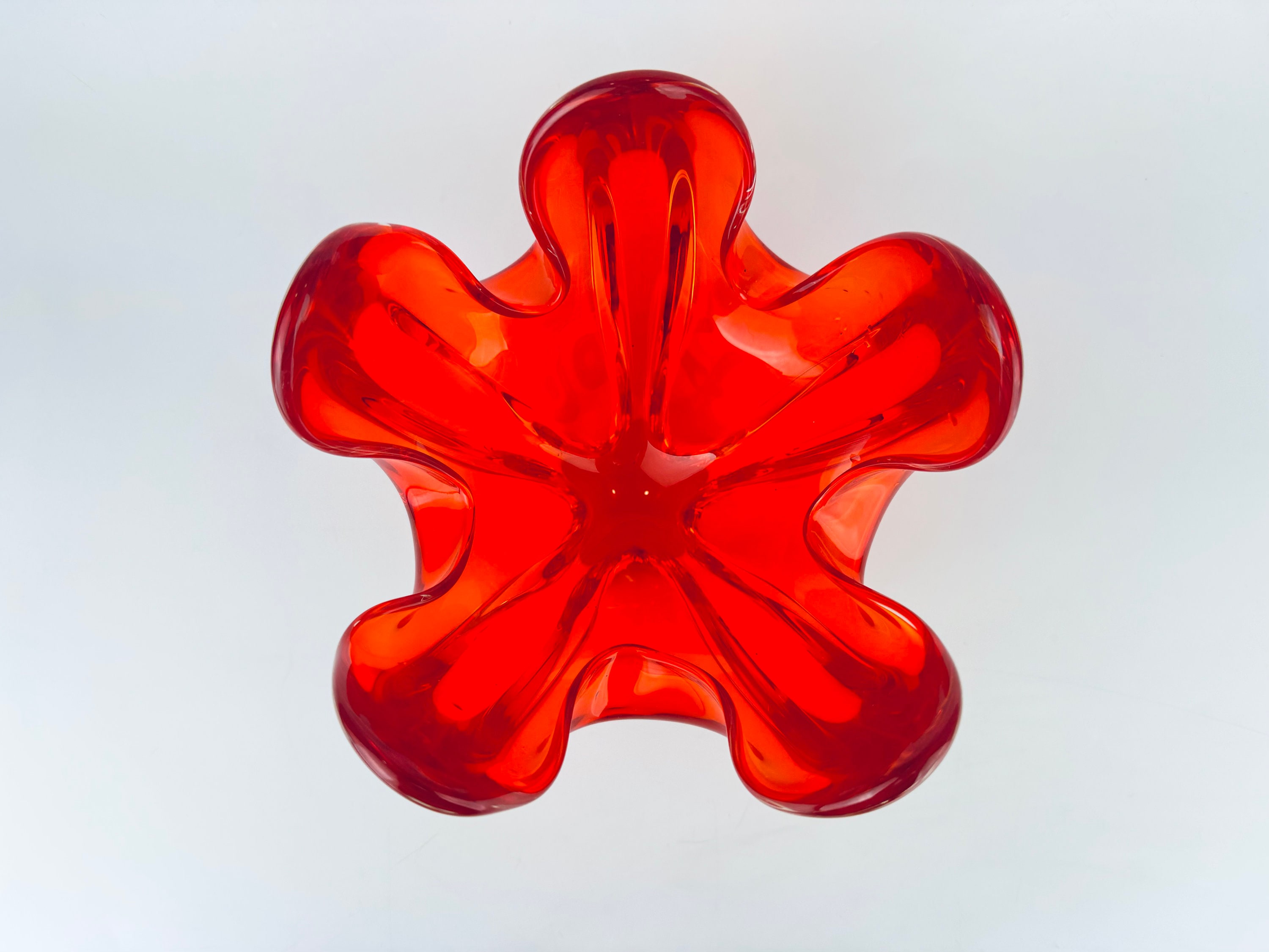 ヴィンテージ アンバービナ レッド/オレンジ アートガラス 装飾ボウル