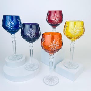 Vintage Cut To Clear Stemmed Crystal Wine Glasses - Multi-Coloured - Sold Separately