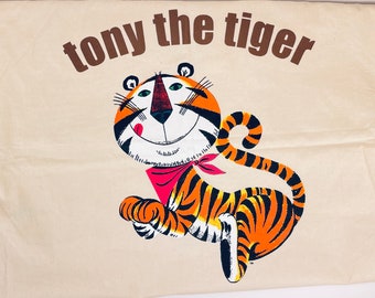 Personnage de dessin animé tigre vintage - Sac à linge en lin mélangé - Bandoulière + fermoir à cordon