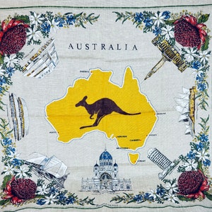 Vintage Australien Souvenir Souvenir Tischdecke - Reines Leinen - Australisches Souvenir - Made In Poland