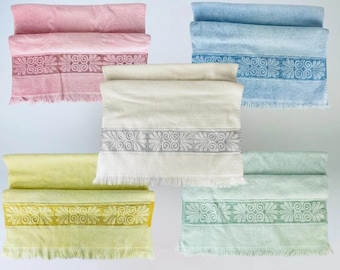 Vintage Cannon ‘Monticello’ Rectangular Fringe Bath Towel - Made In USA - Cotton/Polyester Blend - Pink/White/Yellow/Blue - Sold Separately