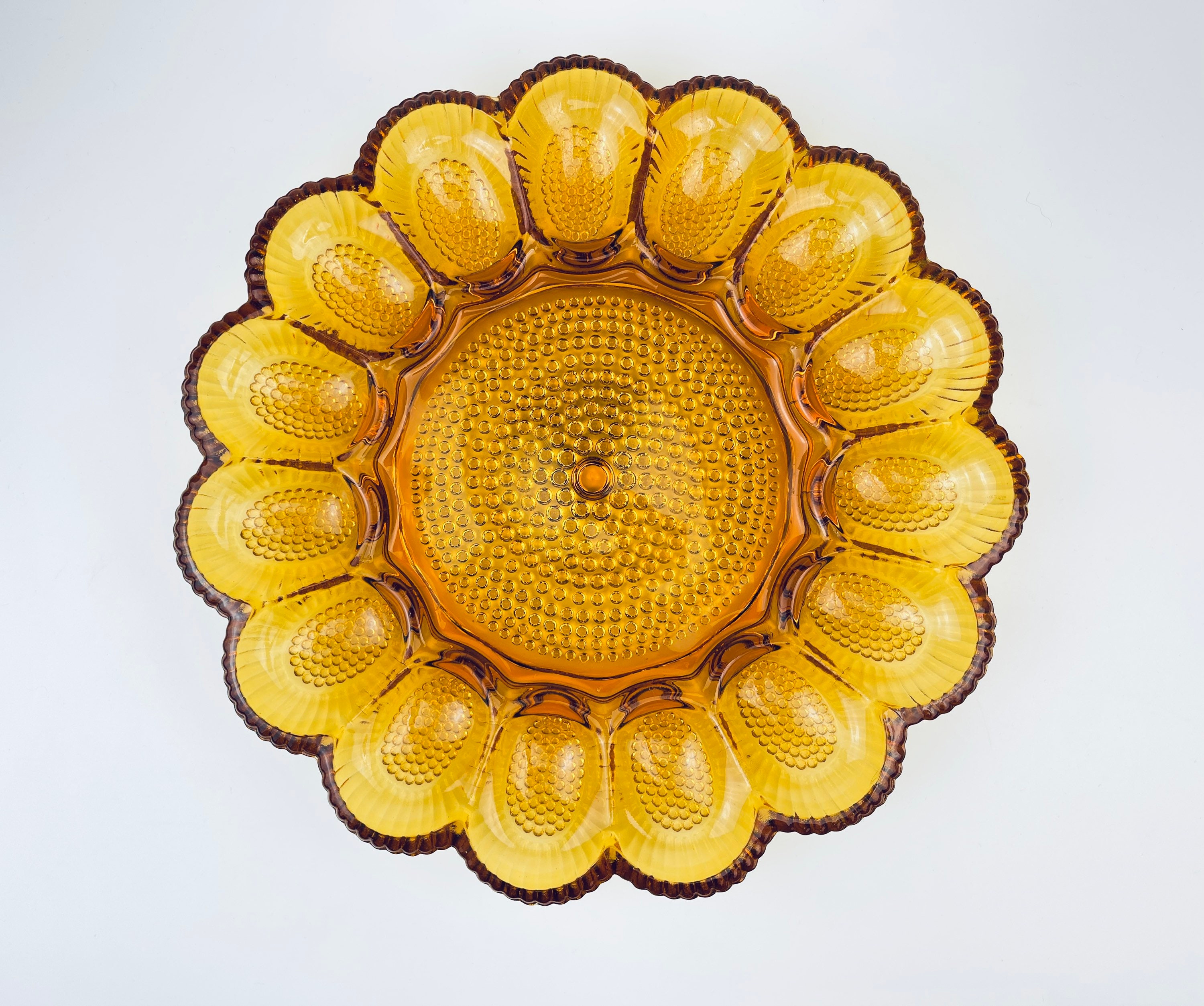 Vintage Amber Glass Egg Plate Sunflower Shaped Indiana Glass Etsy