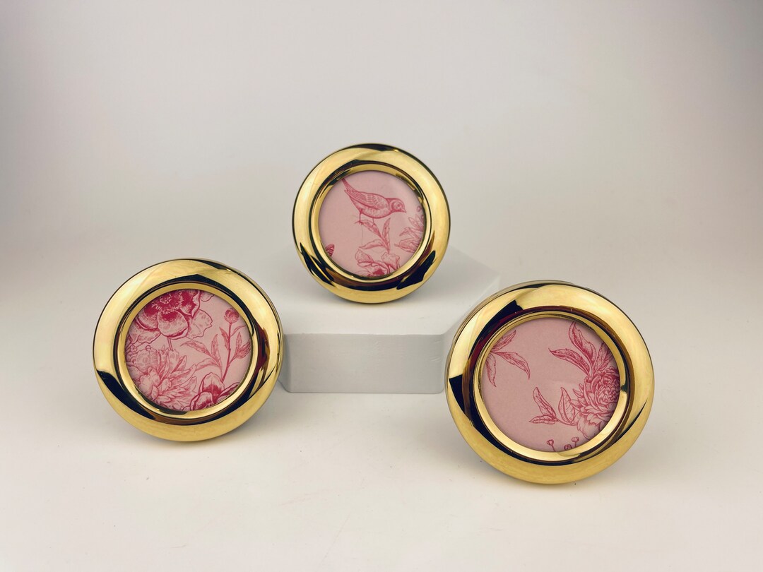 Vintage Solid Brass Small Round Picture Frames 2 X 2 Set of Three 3