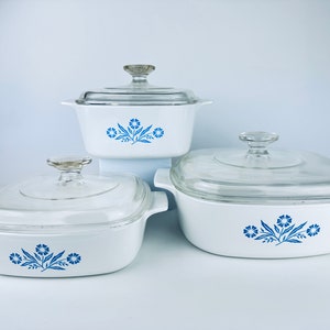 Vintage Blue Cornflower Corning Ware Lidded Casserole Dishes Made In Canada Sold Separately image 1