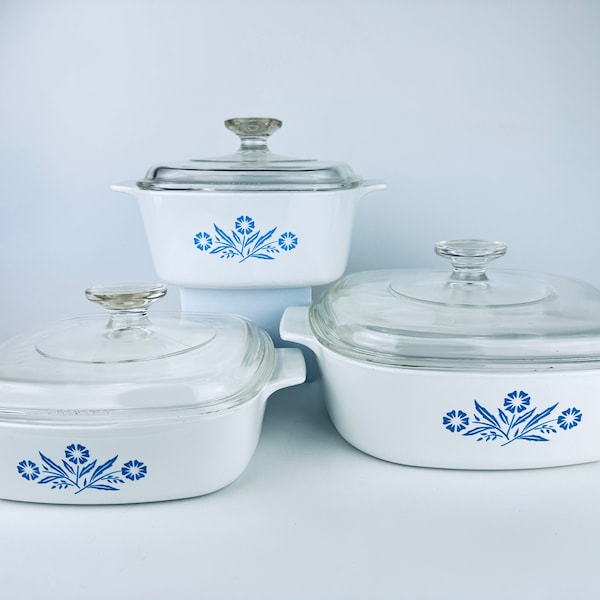 Vintage Blue Cornflower Corning Ware Lidded Casserole Dishes - Made In Canada - Sold Separately