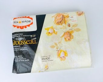 Sábana floral vintage Tex-Made (Twin/Double) - Fabricada en Canadá - Stock nuevo