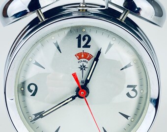 ヴィンテージ POLARIS アラームクロック ホワイト文字盤 Vintage 'polaris' Silver Wind up Alarm Clocks - Loud Double Bell