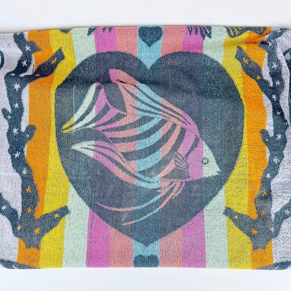 Vintage Angel Fish Heart Beach/Shower Towel - 100% Cotton -  Made By ‘Heritage’ In Poland
