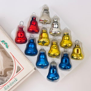 Vintage Multi-Colour Bell Glass Christmas Tree Ornaments - Set Of Twelve (12) - Alderbrook