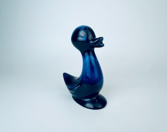 Figura vintage de pato esmaltado con goteo azul - Cerámica Blue Mountain (BMP) - Hecho en Canadá