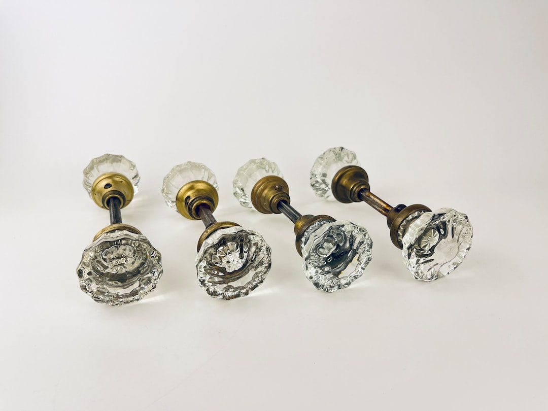 Vintage/antique Glass Brass Door Knob Handles Aged Metal Etsy