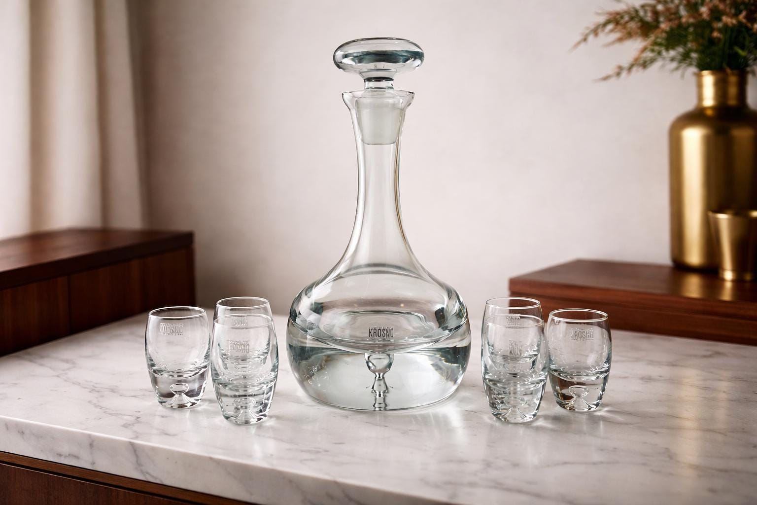 Vintage KROSNO Controlled Bubble Crystal Glass Barware Set - Glass