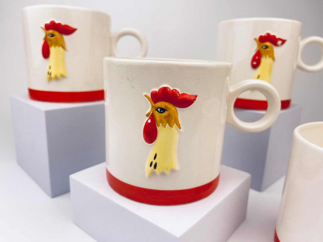 Vintage 'holt Howard' Hand Painted Rooster Ceramic Coffee Mugs