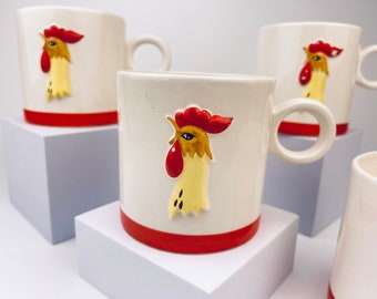 Vintage Holt Howard Hand Painted Rooster Ceramic Coffee Mugs - Made In Japan - Sold Individually